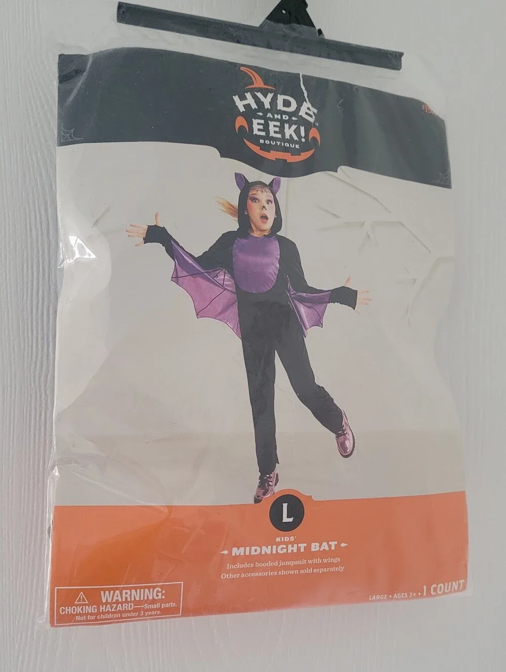 Midnight Bat Kids Halloween Costume Hooded Jumpsuit with Wings 10-12 Large L New